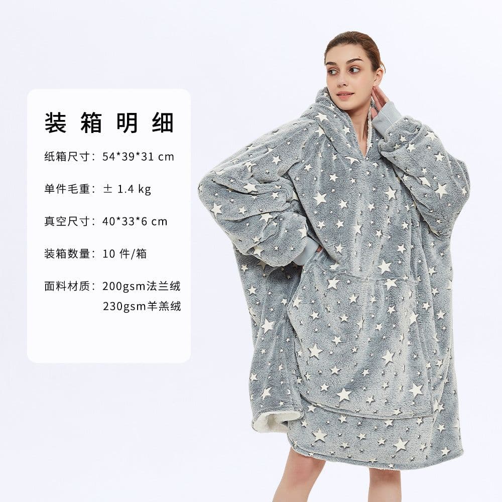 image-AliExpress cross-border thick hooded lazy blanket fall/winter plus size casual home wear flange lamb velvet sweater women