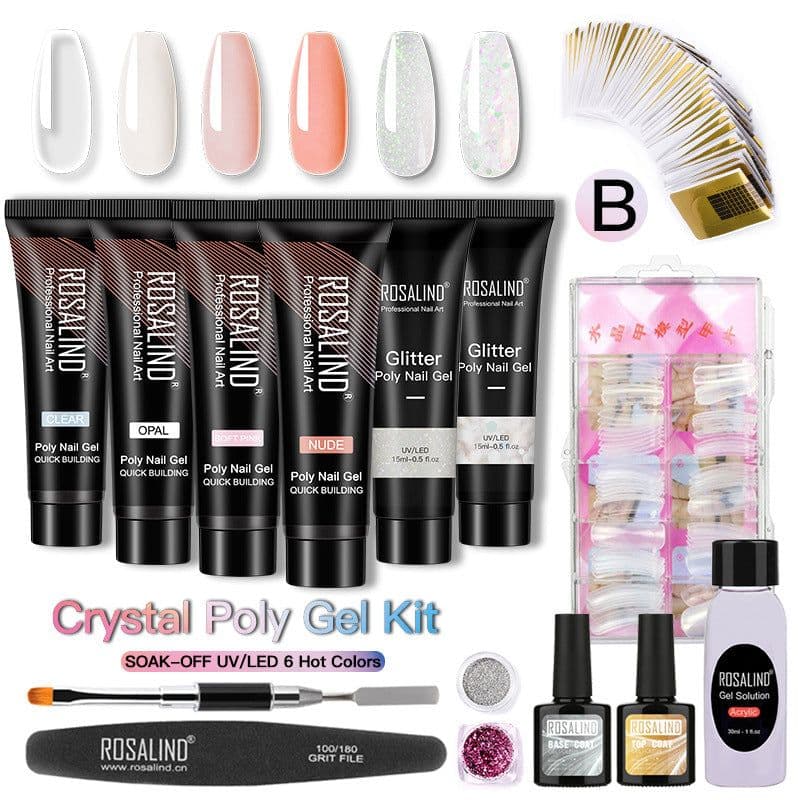 image-Amazon 6PCS extension gel package nail crystal extension fluid set phototherapy nail polish poly nailgel