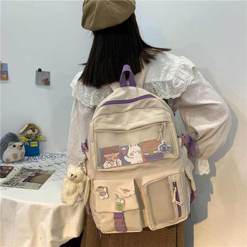 image-Korea ins cute small fresh cartoon school bag Japanese college students large capacity backpack campus backpack