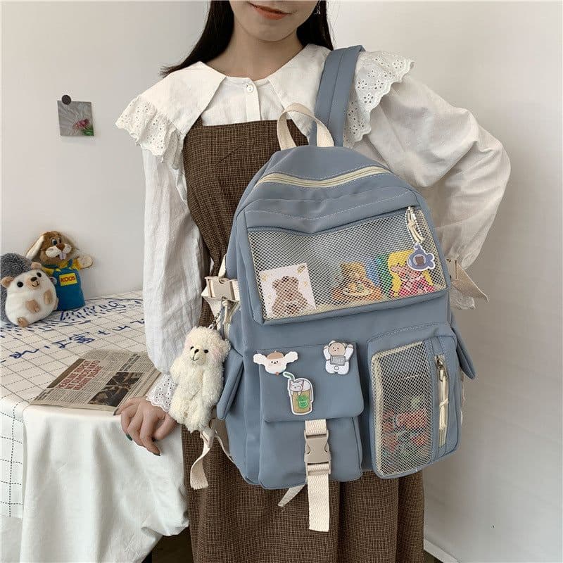 image-Korea ins cute small fresh cartoon school bag Japanese college students large capacity backpack campus backpack