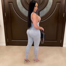 image-SJ3303 Amazon's new top tight-fitting backless V-neck jumpsuit pleated jogging sports suit two-piece suit