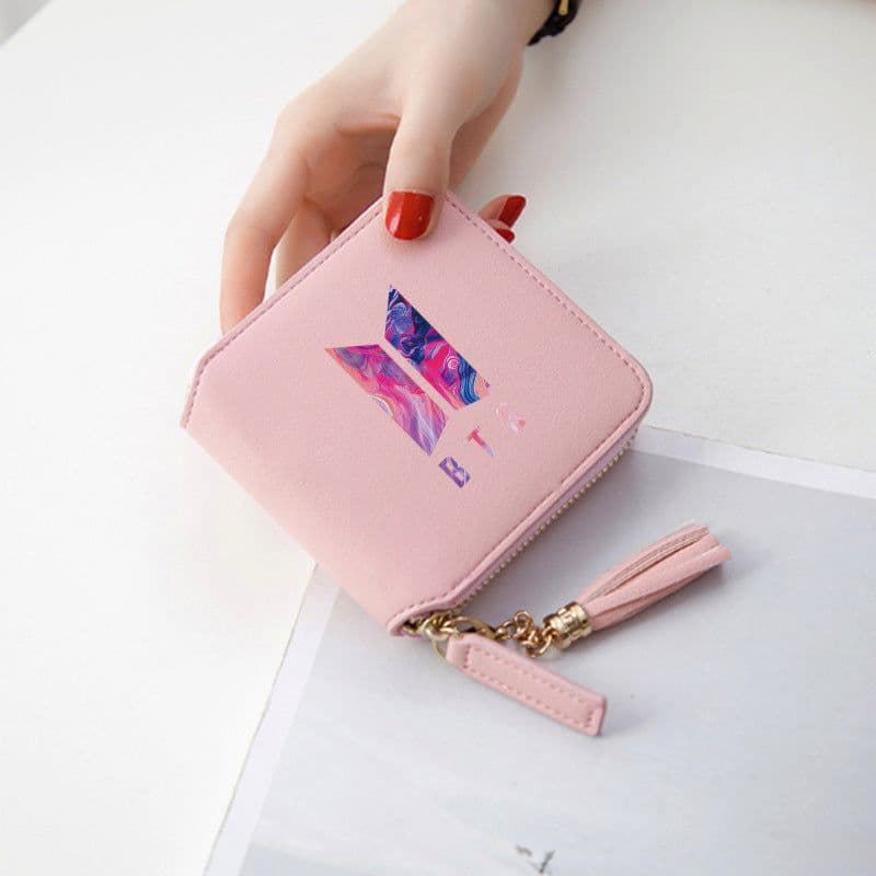 image-BTS logo printed tassel wallet female Korean zipper clutch bag ins Jin Tae Hyung Tian Jung Kook V