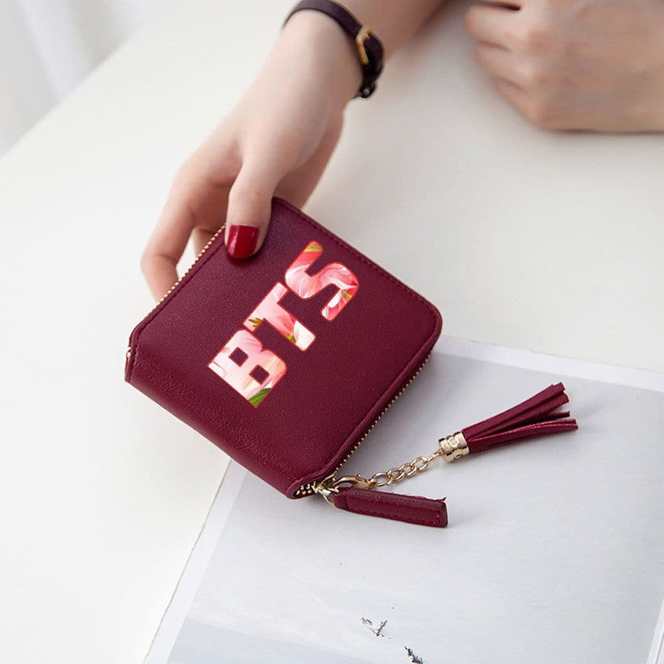 image-BTS logo printed tassel wallet female Korean zipper clutch bag ins Jin Tae Hyung Tian Jung Kook V