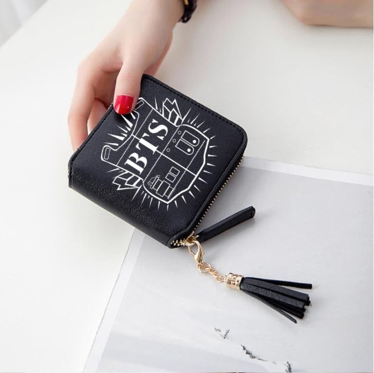 image-BTS logo printed tassel wallet female Korean zipper clutch bag ins Jin Tae Hyung Tian Jung Kook V