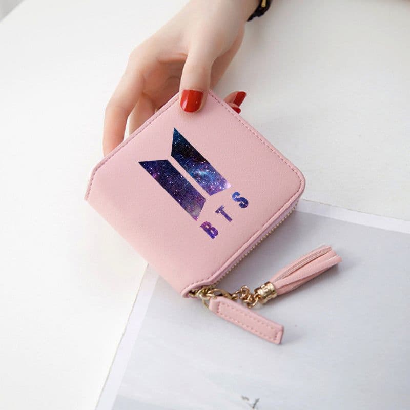 image-BTS logo printed tassel wallet female Korean zipper clutch bag ins Jin Tae Hyung Tian Jung Kook V
