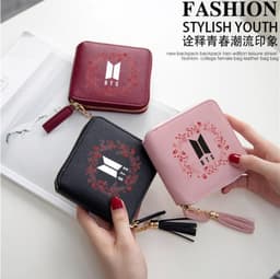 image-BTS logo printed tassel wallet female Korean zipper clutch bag ins Jin Tae Hyung Tian Jung Kook V