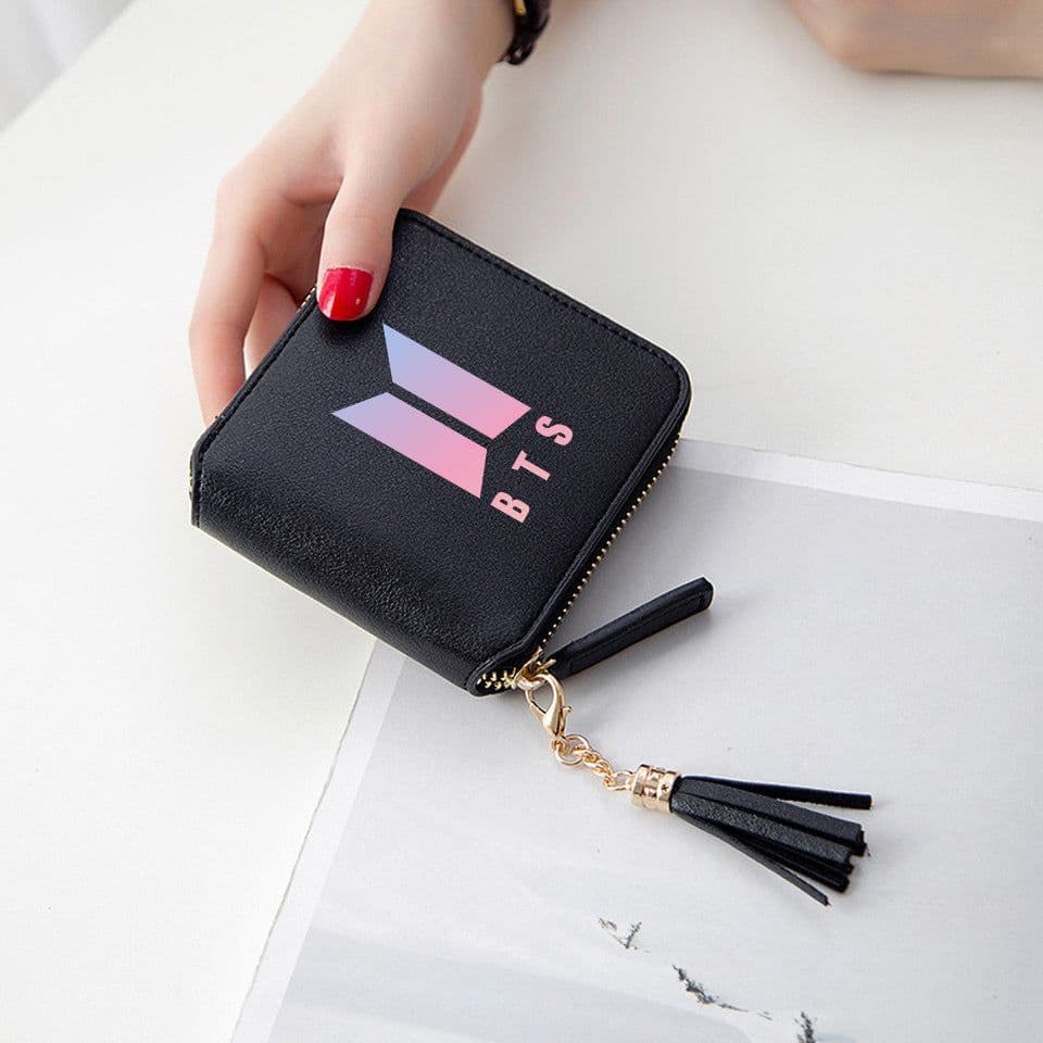 image-BTS logo printed tassel wallet female Korean zipper clutch bag ins Jin Tae Hyung Tian Jung Kook V