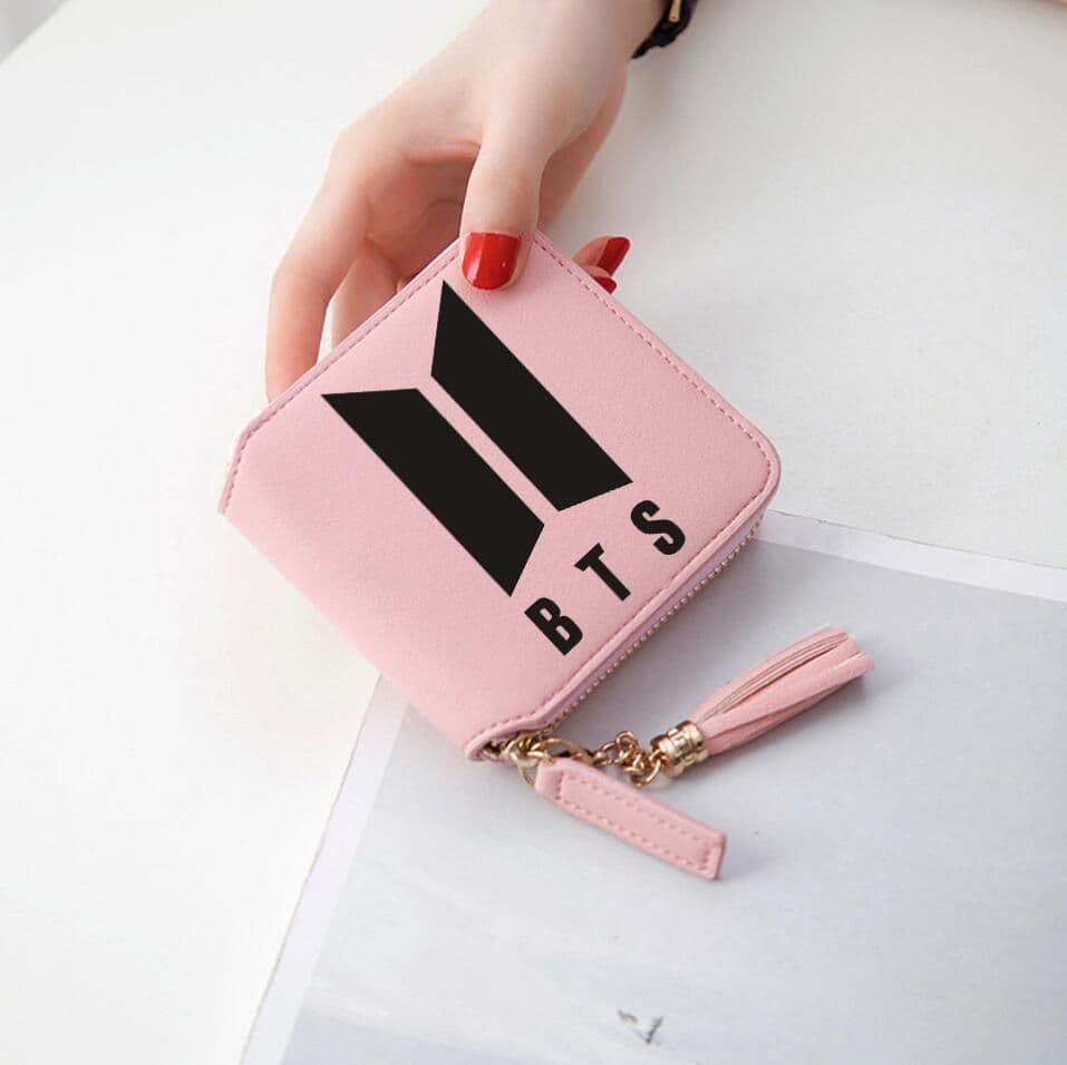image-BTS logo printed tassel wallet female Korean zipper clutch bag ins Jin Tae Hyung Tian Jung Kook V