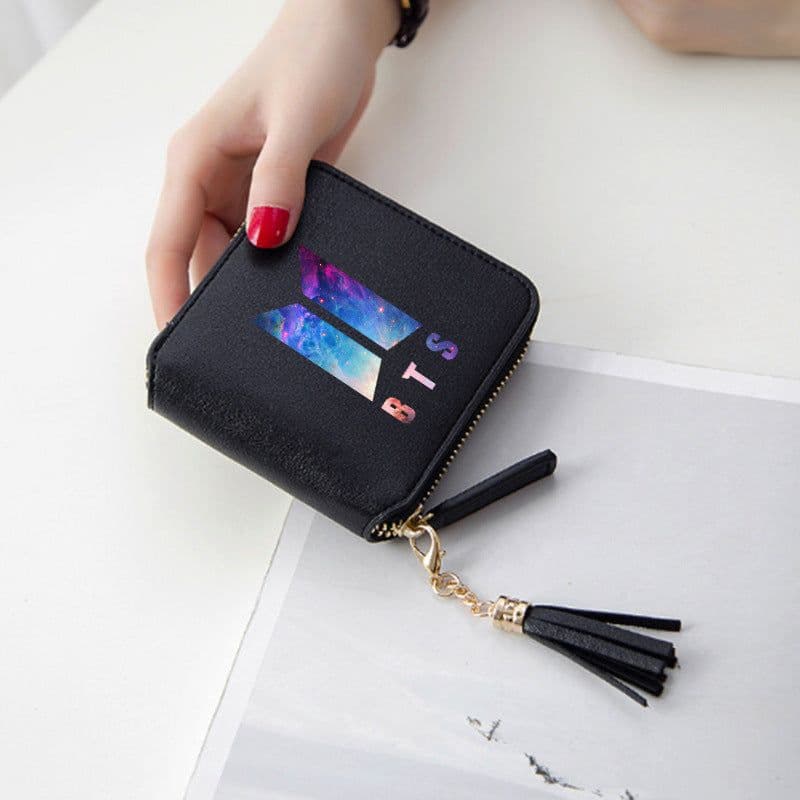 image-BTS logo printed tassel wallet female Korean zipper clutch bag ins Jin Tae Hyung Tian Jung Kook V