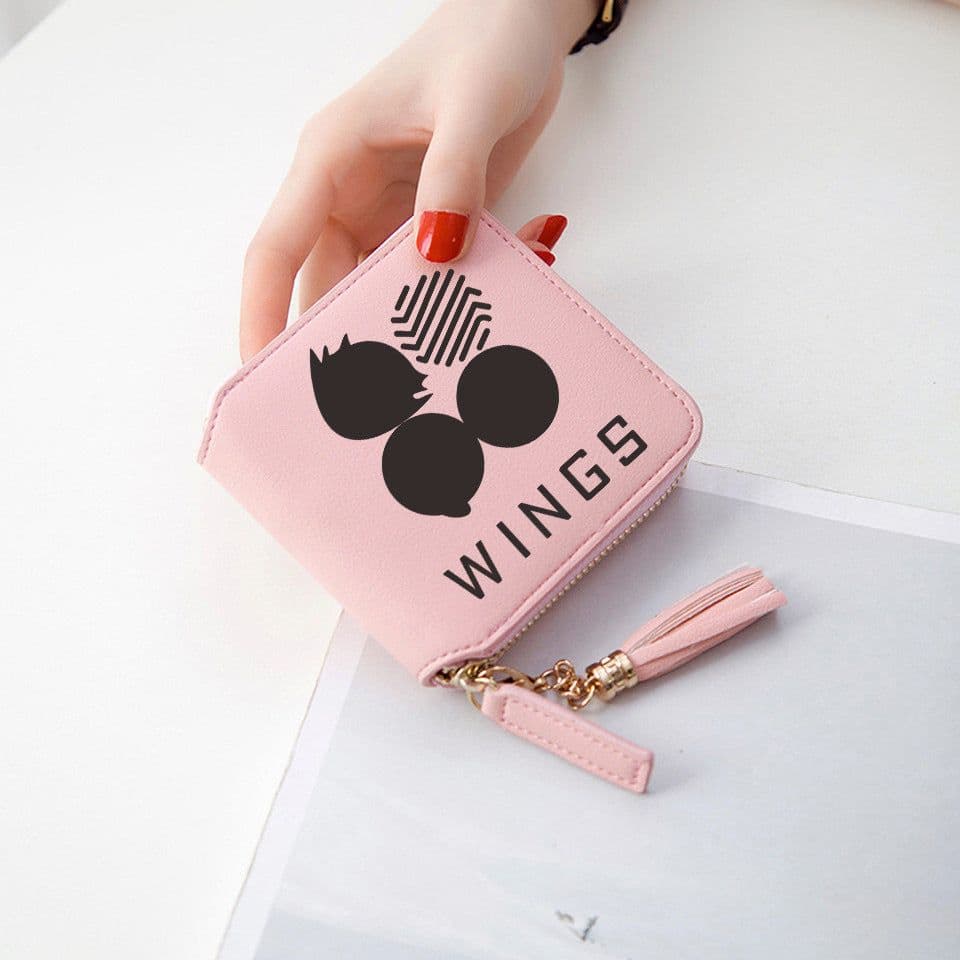 image-BTS logo printed tassel wallet female Korean zipper clutch bag ins Jin Tae Hyung Tian Jung Kook V