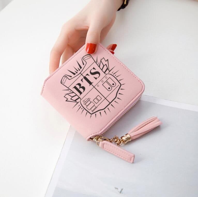 image-BTS logo printed tassel wallet female Korean zipper clutch bag ins Jin Tae Hyung Tian Jung Kook V