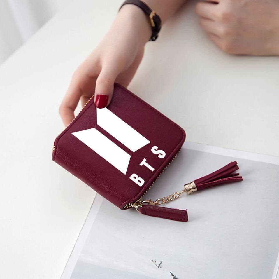 image-BTS logo printed tassel wallet female Korean zipper clutch bag ins Jin Tae Hyung Tian Jung Kook V