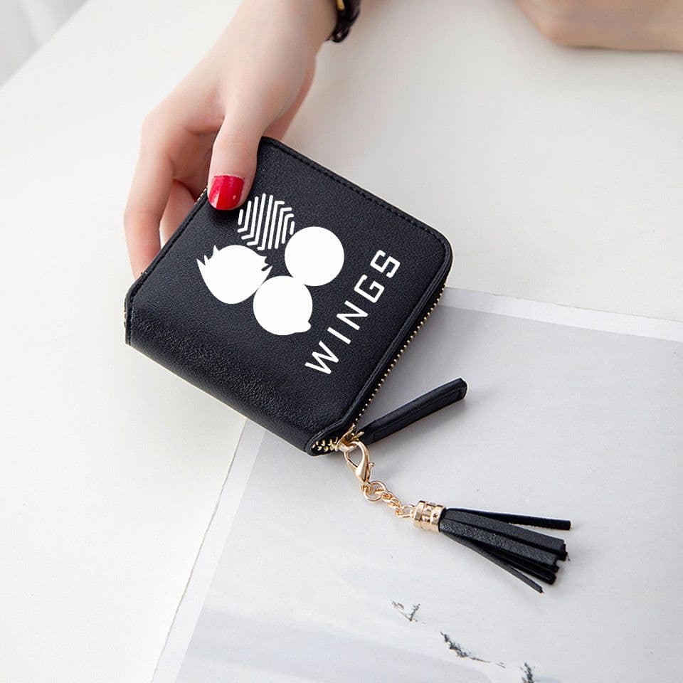 image-BTS logo printed tassel wallet female Korean zipper clutch bag ins Jin Tae Hyung Tian Jung Kook V