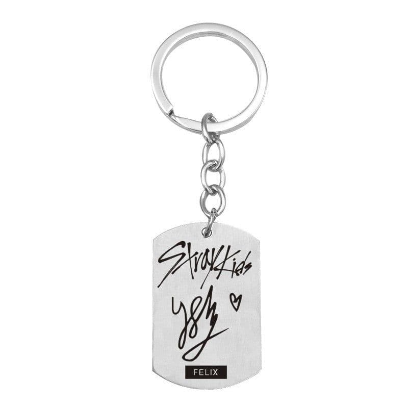 image-Cross-border new popular men's team stray kids star peripheral stainless steel key chain military brand pendant wholesale