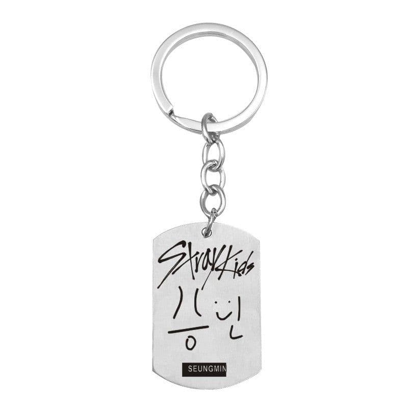 image-Cross-border new popular men's team stray kids star peripheral stainless steel key chain military brand pendant wholesale