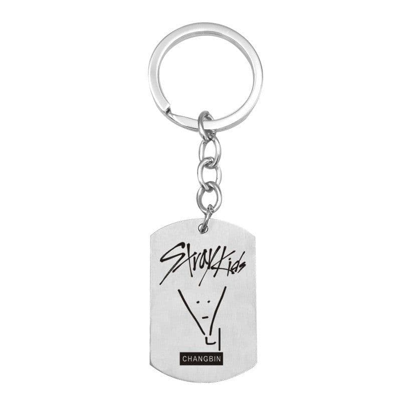 image-Cross-border new popular men's team stray kids star peripheral stainless steel key chain military brand pendant wholesale