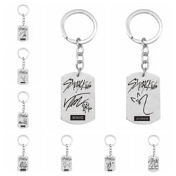 image-Cross-border new popular men's team stray kids star peripheral stainless steel key chain military brand pendant wholesale