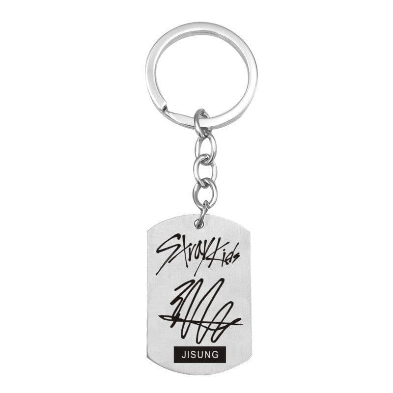 image-Cross-border new popular men's team stray kids star peripheral stainless steel key chain military brand pendant wholesale