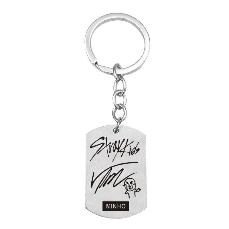 image-Cross-border new popular men's team stray kids star peripheral stainless steel key chain military brand pendant wholesale