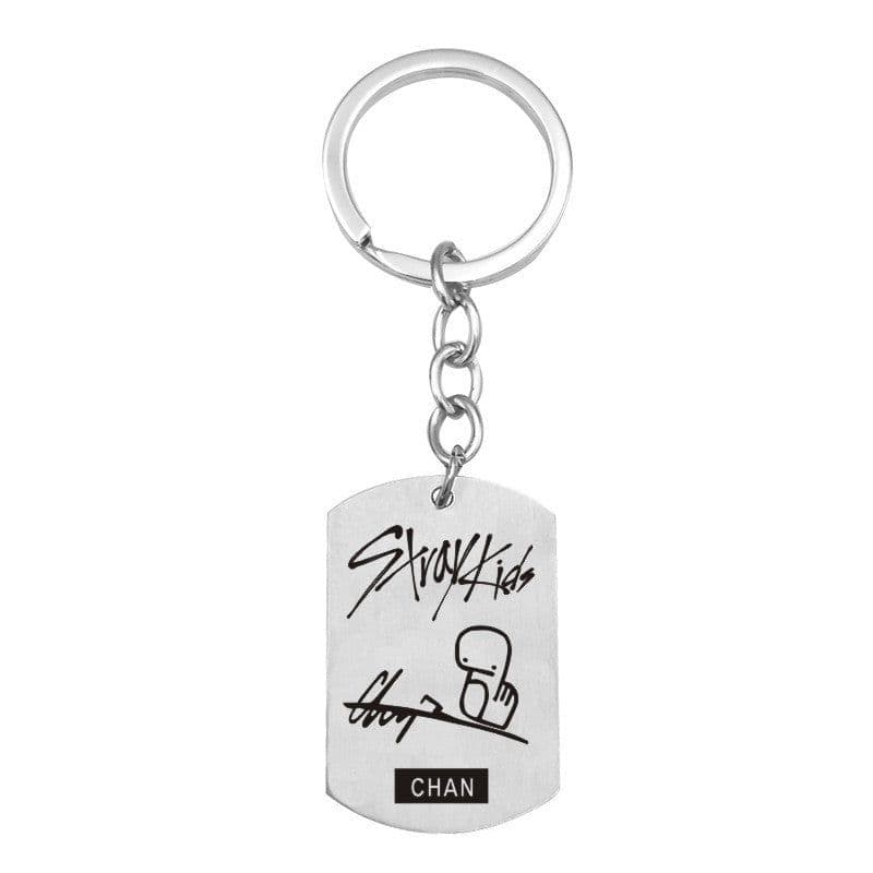 image-Cross-border new popular men's team stray kids star peripheral stainless steel key chain military brand pendant wholesale