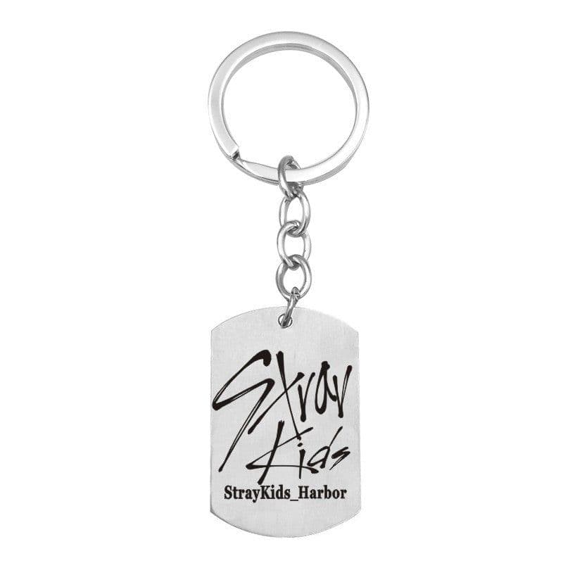 image-Cross-border new popular men's team stray kids star peripheral stainless steel key chain military brand pendant wholesale