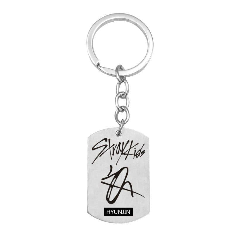 image-Cross-border new popular men's team stray kids star peripheral stainless steel key chain military brand pendant wholesale
