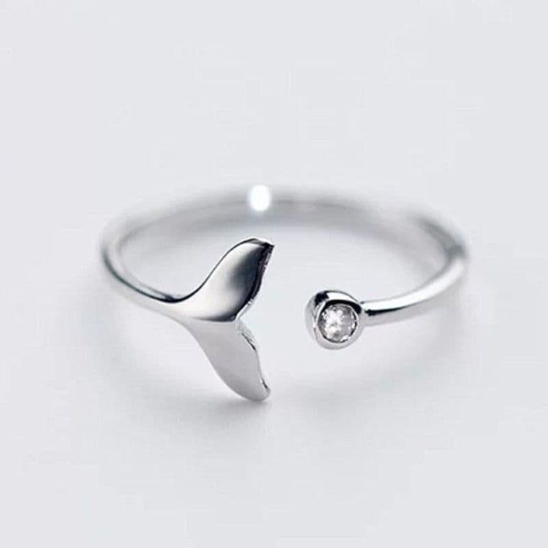 image-Vibrato Live Streaming Mermaid Open Ring Female Japan and South Korea Minimalist Glossy Sweet Princess Fishtail Zircon Ring Ring
