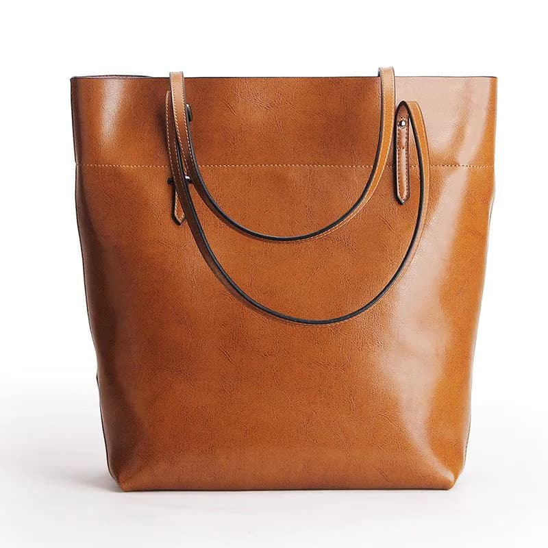 image-Factory direct sales 2020 new leather handbags fashion oil wax cowhide big bag portable single shoulder bag one drop shipping