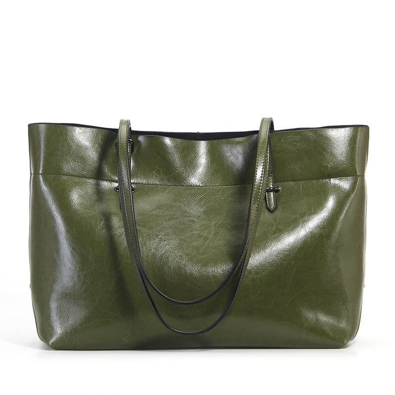 image-Factory direct sales 2020 new leather handbags fashion oil wax cowhide big bag portable single shoulder bag one drop shipping