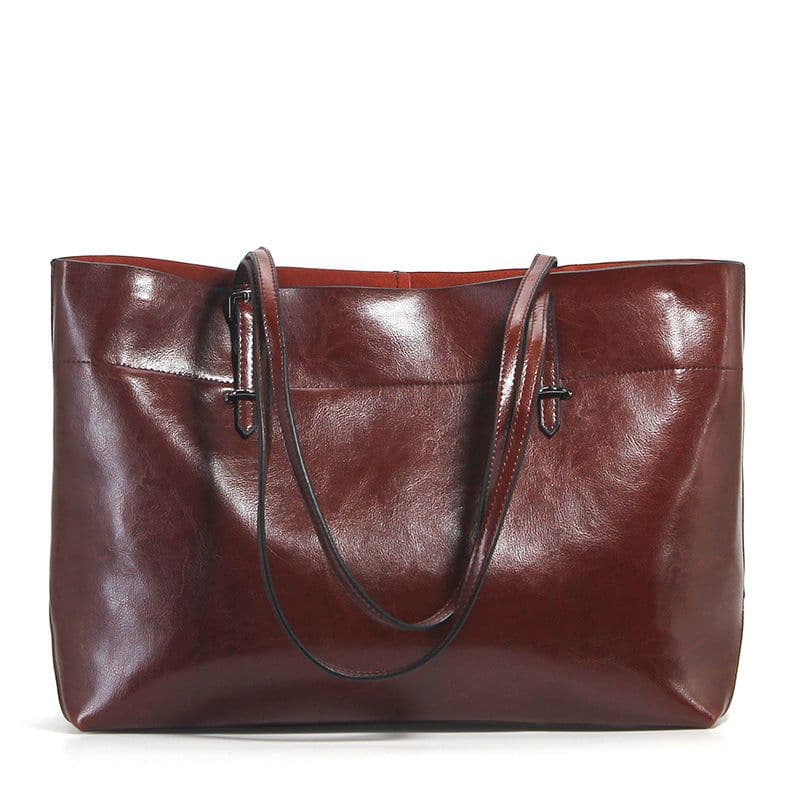 image-Factory direct sales 2020 new leather handbags fashion oil wax cowhide big bag portable single shoulder bag one drop shipping