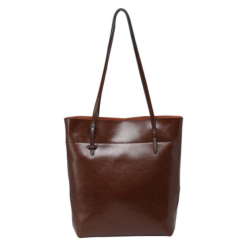 image-Factory direct sales 2020 new leather handbags fashion oil wax cowhide big bag portable single shoulder bag one drop shipping
