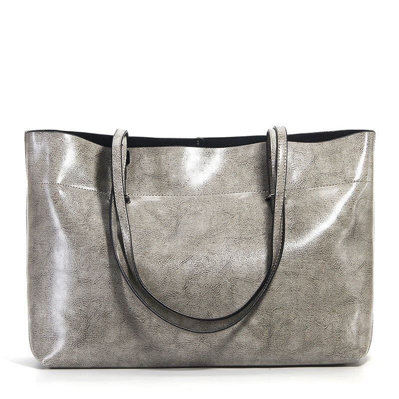 image-Factory direct sales 2020 new leather handbags fashion oil wax cowhide big bag portable single shoulder bag one drop shipping