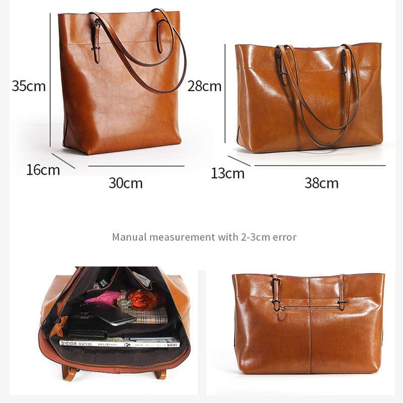 image-Factory direct sales 2020 new leather handbags fashion oil wax cowhide big bag portable single shoulder bag one drop shipping