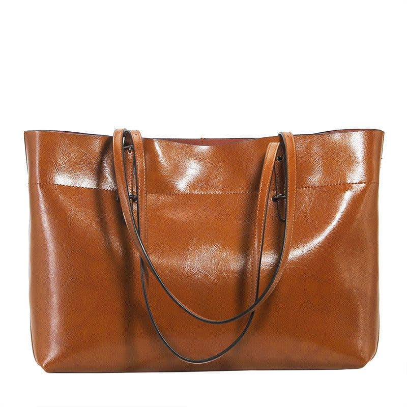 image-Factory direct sales 2020 new leather handbags fashion oil wax cowhide big bag portable single shoulder bag one drop shipping