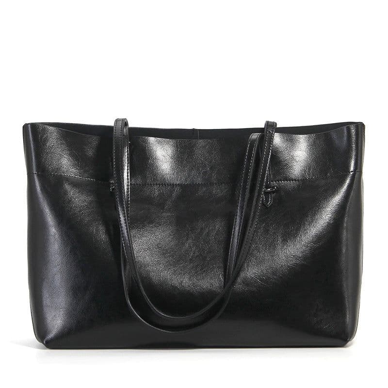 image-Factory direct sales 2020 new leather handbags fashion oil wax cowhide big bag portable single shoulder bag one drop shipping