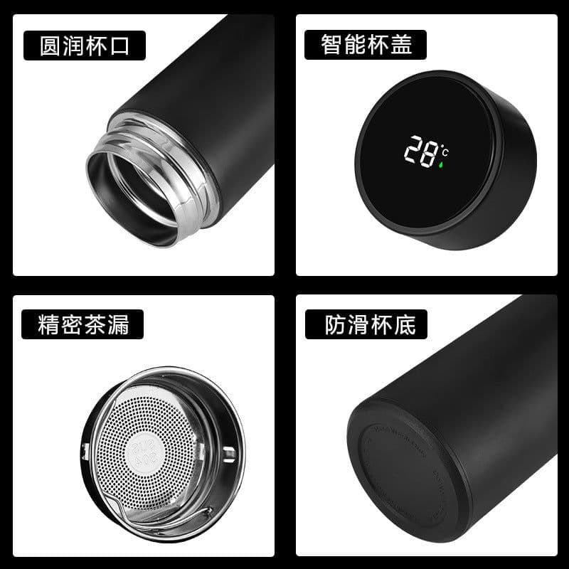 image-B41 temperature-sensing smart cup 304 stainless steel vacuum flask three-color display temperature 500mls fashion gift water cup