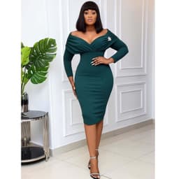 image-2020 Amazon Independent Station Autumn Europe and America Cross-border African Women's Large Size V-neck Pleated Long Sleeve European and American Dress