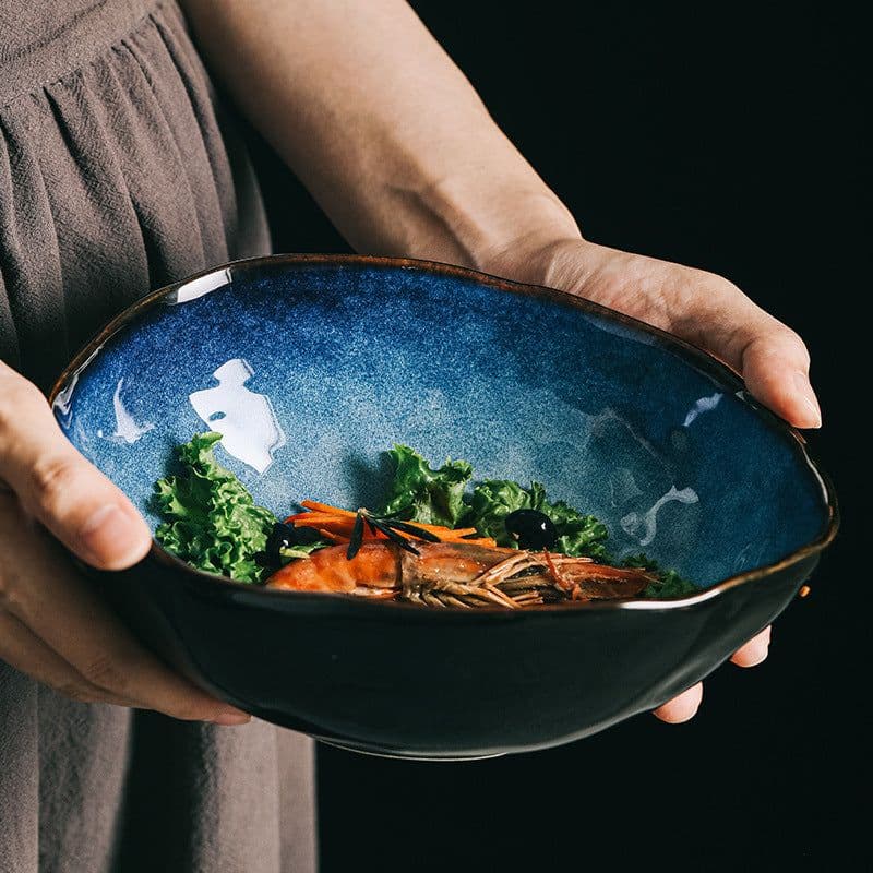image-Creative Japanese ceramic tableware household dishes restaurant irregular noodle bowl soup bowl fish plate sushi plate sashimi plate