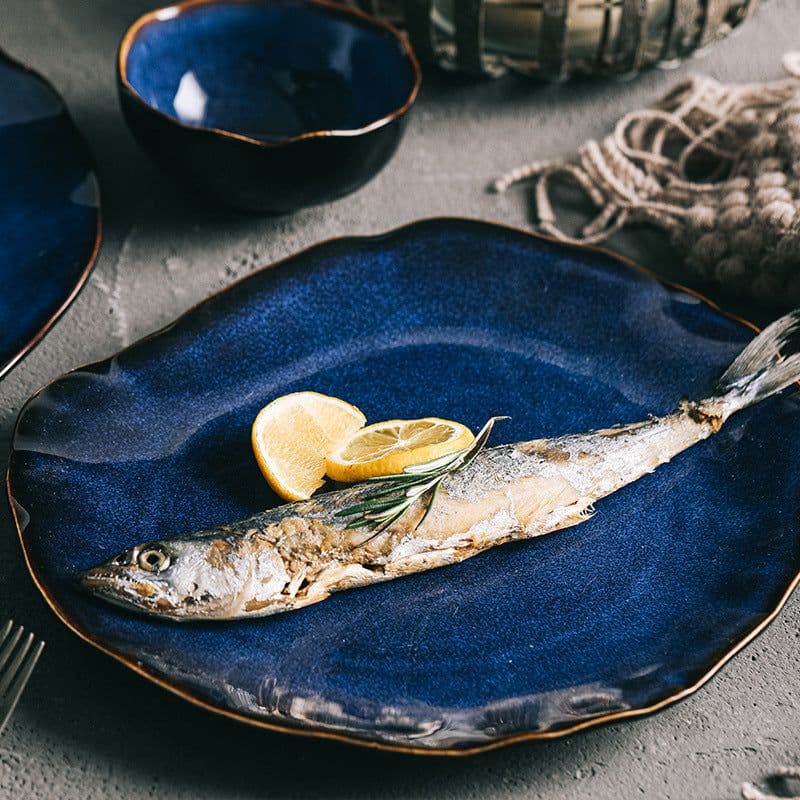 image-Creative Japanese ceramic tableware household dishes restaurant irregular noodle bowl soup bowl fish plate sushi plate sashimi plate