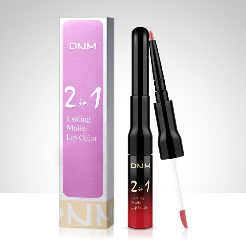 image-DNM non-stick cup easy to color color matte matte double-headed lip gloss lip liner 2-in-1 lip glaze