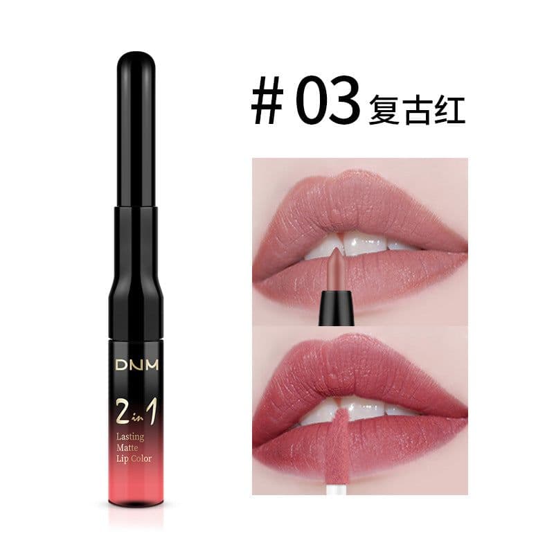 image-DNM non-stick cup easy to color color matte matte double-headed lip gloss lip liner 2-in-1 lip glaze