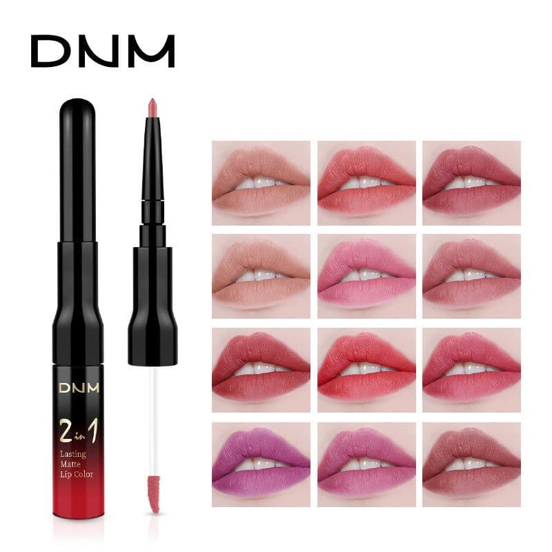 image-DNM non-stick cup easy to color color matte matte double-headed lip gloss lip liner 2-in-1 lip glaze