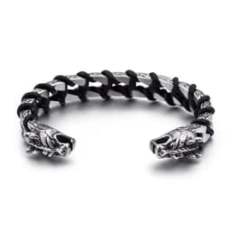 image-European and American domineering titanium steel men's bracelet open double faucet titanium steel bracelet personality trend men's wolf head bracelet