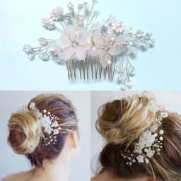 image-Korean version of crystal metal pearl hair comb rhinestone silk flower comb headdress European style noble and elegant bridal hair accessories
