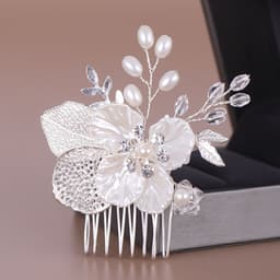 image-Korean version of crystal metal pearl hair comb rhinestone silk flower comb headdress European style noble and elegant bridal hair accessories