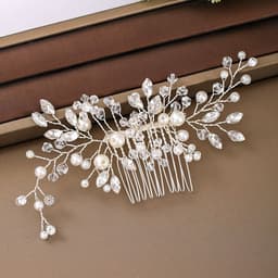 image-Korean version of crystal metal pearl hair comb rhinestone silk flower comb headdress European style noble and elegant bridal hair accessories