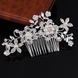image-Korean version of crystal metal pearl hair comb rhinestone silk flower comb headdress European style noble and elegant bridal hair accessories