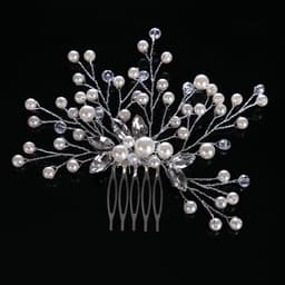 image-Korean version of crystal metal pearl hair comb rhinestone silk flower comb headdress European style noble and elegant bridal hair accessories
