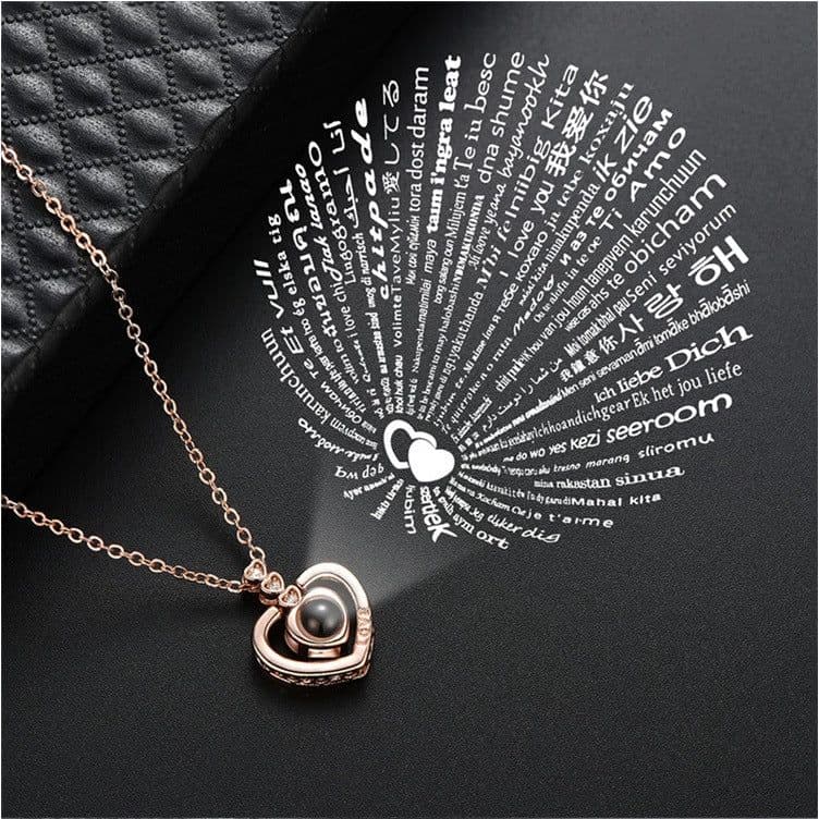image-Douyin net celebrity 100 languages I love you love memory projection peach heart love necklace clavicle chain does not fade