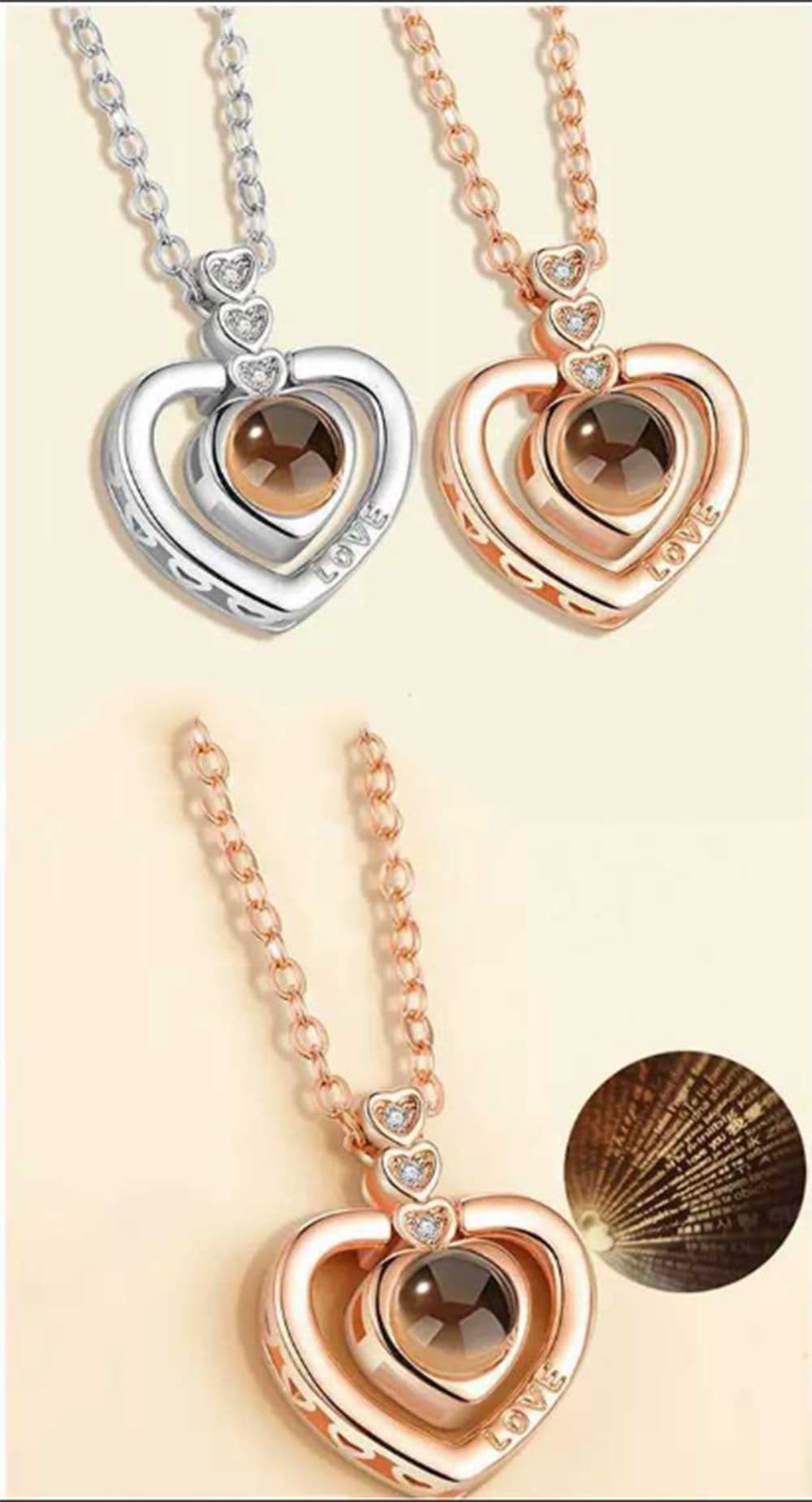 image-Douyin net celebrity 100 languages I love you love memory projection peach heart love necklace clavicle chain does not fade